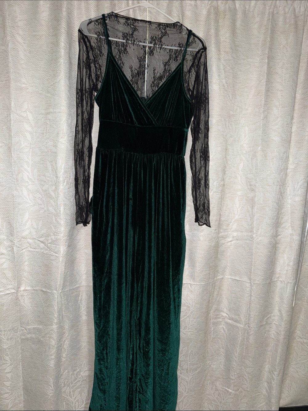 Elegant Green Velvet & Black Lace jumpsuit